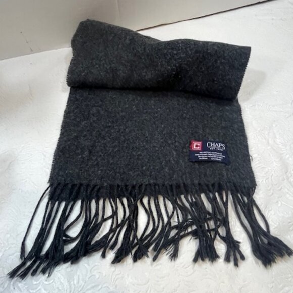 Chaps Fringe Winter Scarf Dark Gray Classic Style 10.25"x65.5" - Picture 2 of 8